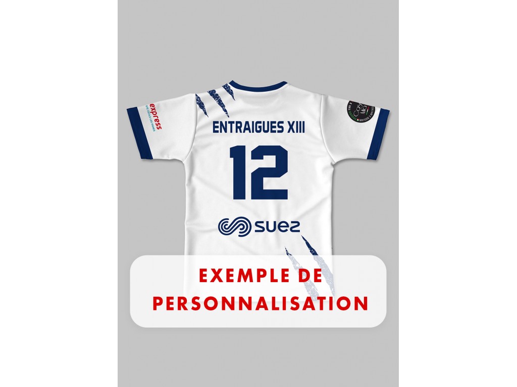 Maillot réplica full white Carl Entraigues XIII exemple de personnalisation