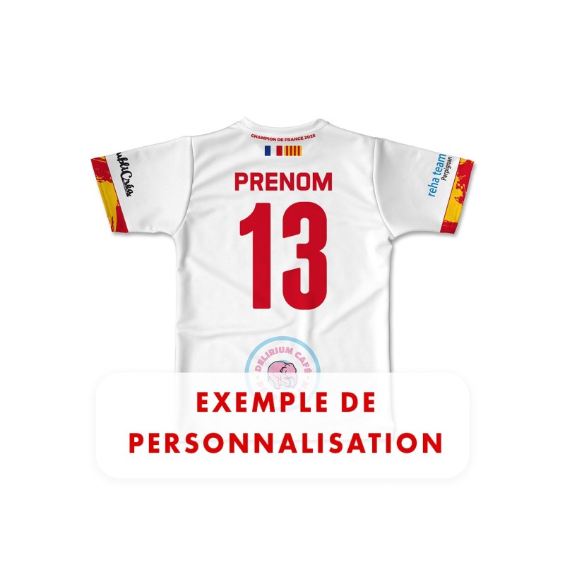 Maillot de match 2025-2026 handi dragons blanc dos numero et prenom