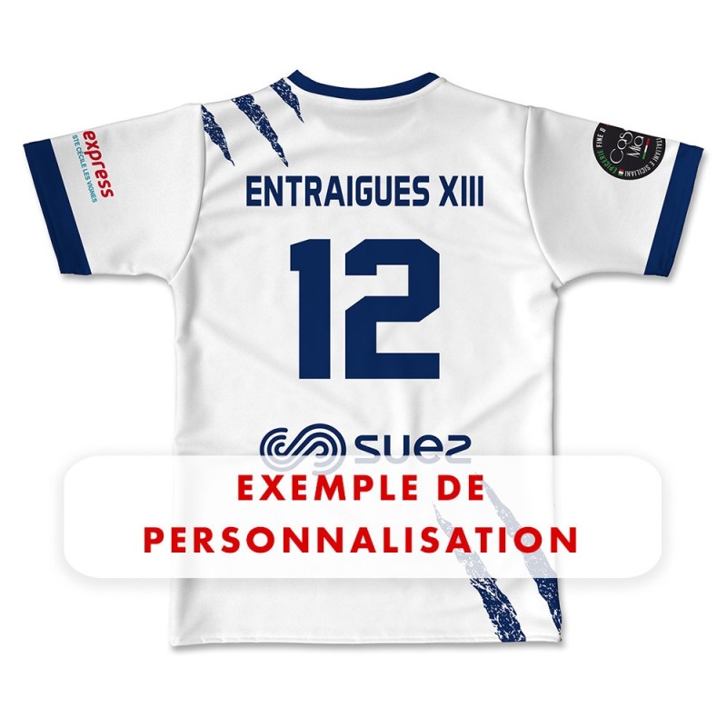 Maillot réplica full white Carl Entraigues XIII exemple de personnalisation