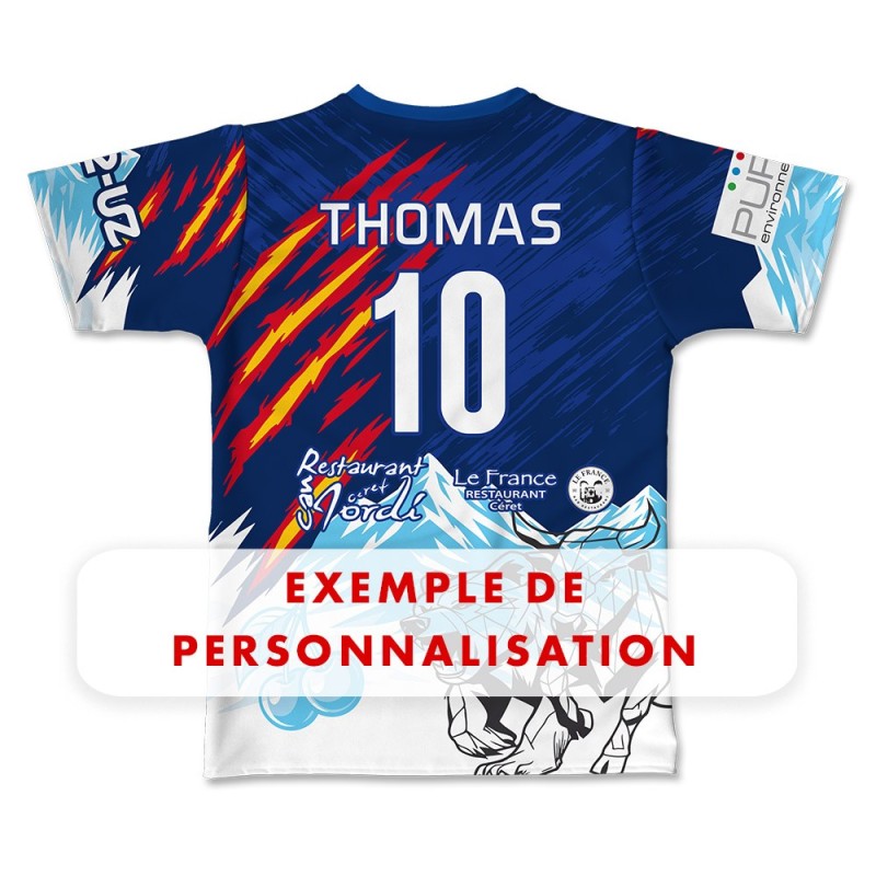 Maillot de match 2025-2026 Ecole de rugby du Vallespir exemple de perosnnalisation numero et prenom
