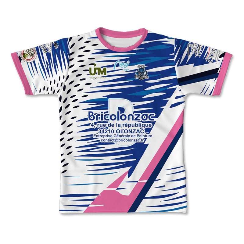 Maillot réplica féminine 2025-2026 blanc face - École Rugby Diable Bleu Olonzac