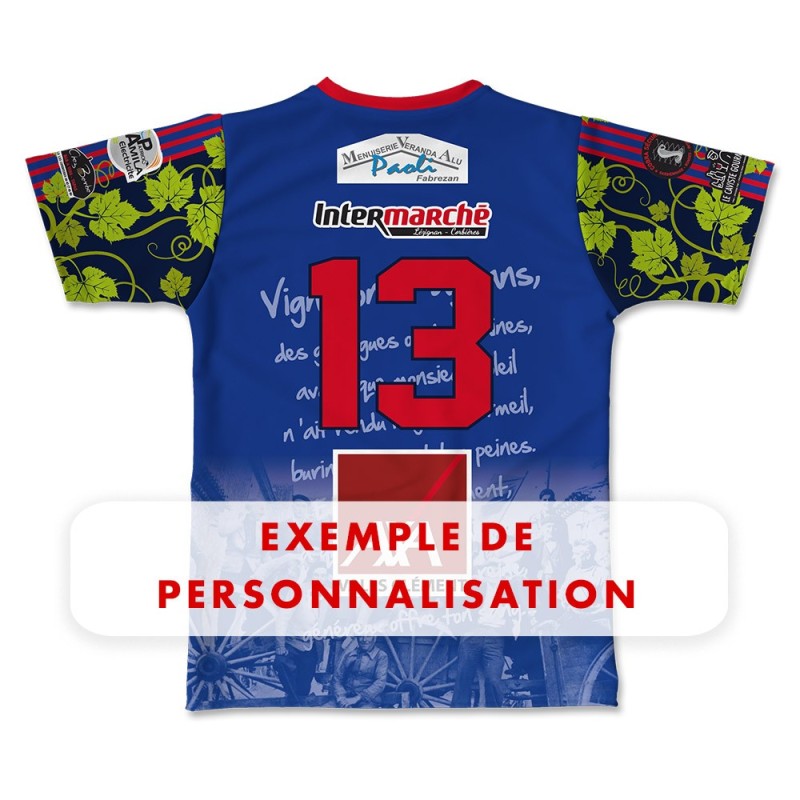 Maillot réplica Ferrals XIII centenaire  2023-2024 exemple de personnalisation