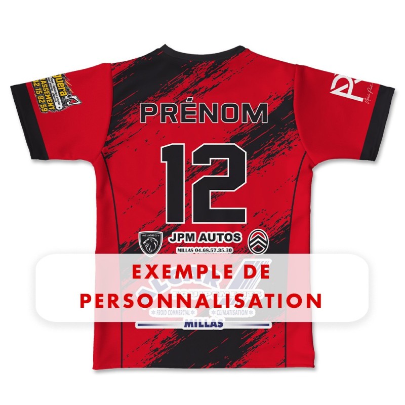Maillot réplica US Millas 2026-2027 Séniors Première dos exemple personnalisation prénom et numéro